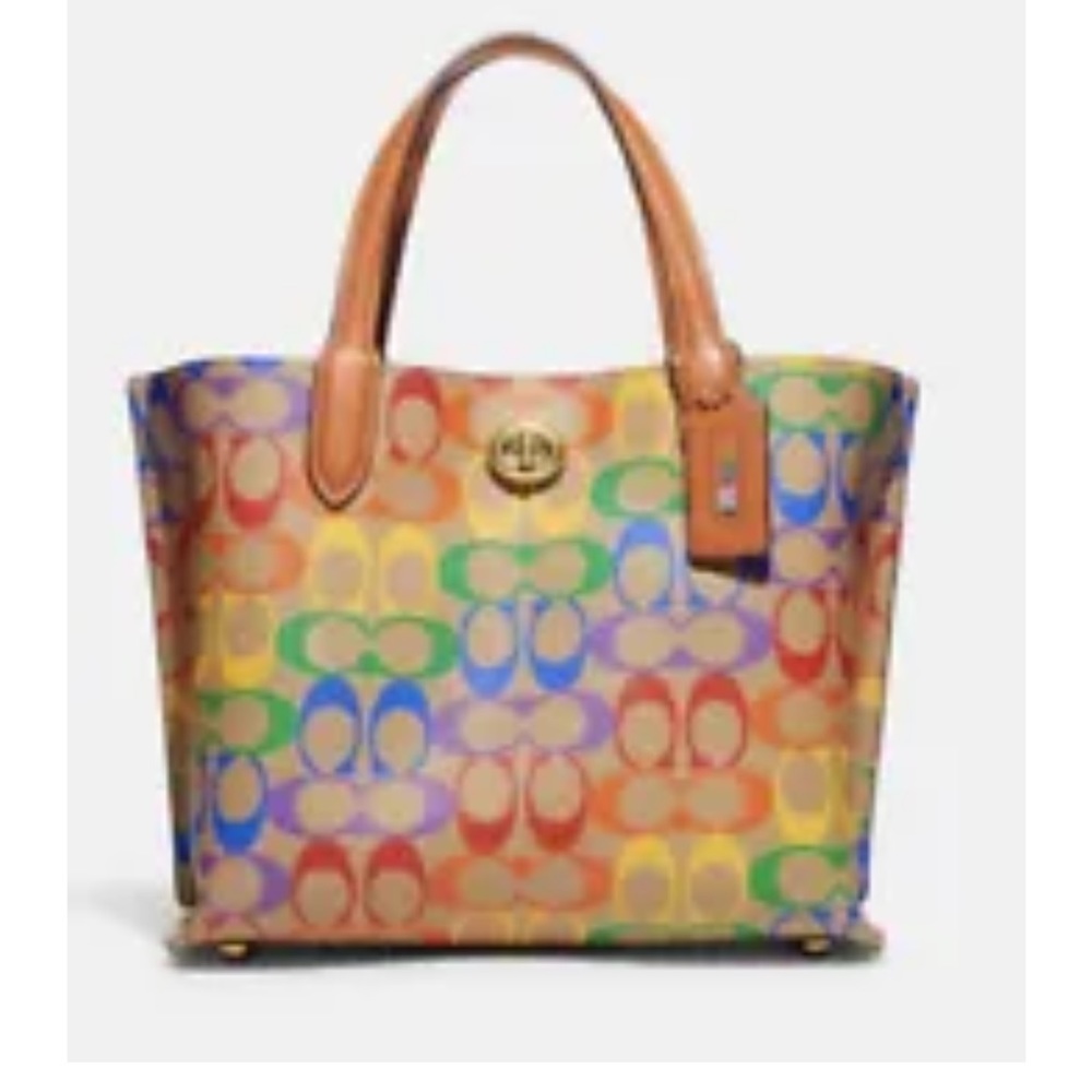 Coach Willow 24 B4/Tan Hazelnut Multi Tote In Rainbow Signature Canvas